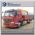 Right hand drive 4x2 HOWO truck with 5 tons truck boom crane